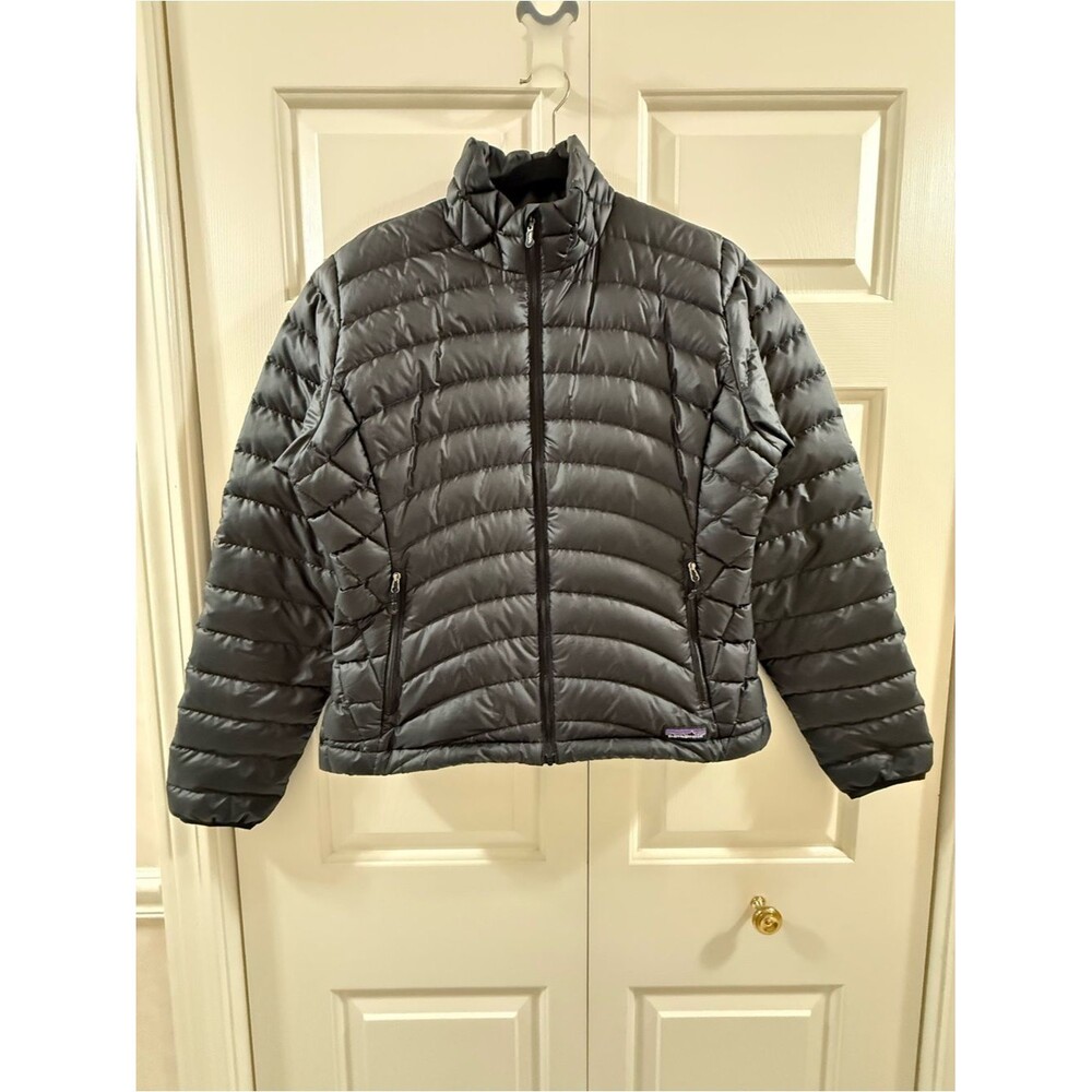 Patagonia Women's Down Sweater Jacket M Black 2008 Full Zip Goose Down Puffer